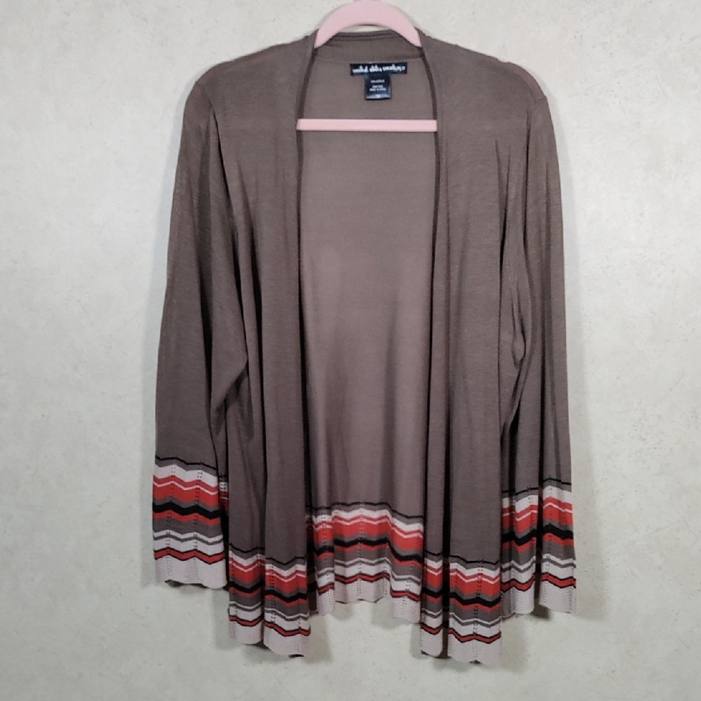 H156 United States Sweaters brown rust tan open front cardigan 1X